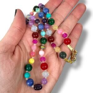 Fifi & Lu Handmade New Rainbow 19" Malachite Moonstone Real Stone Necklace